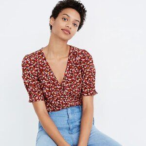 Madewell Silk Button-Sleeve Top in Spring Prairie Floral
